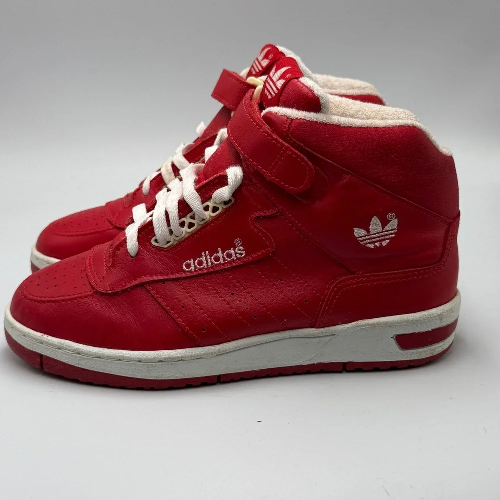Vintage 1980s Adidas High Top Sneakers Red Leather Trefoil Strap Shoes Size US 6